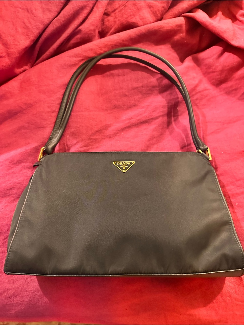 Prada Black Nylon Shoulder Bag with Gold Logo - vintage never used